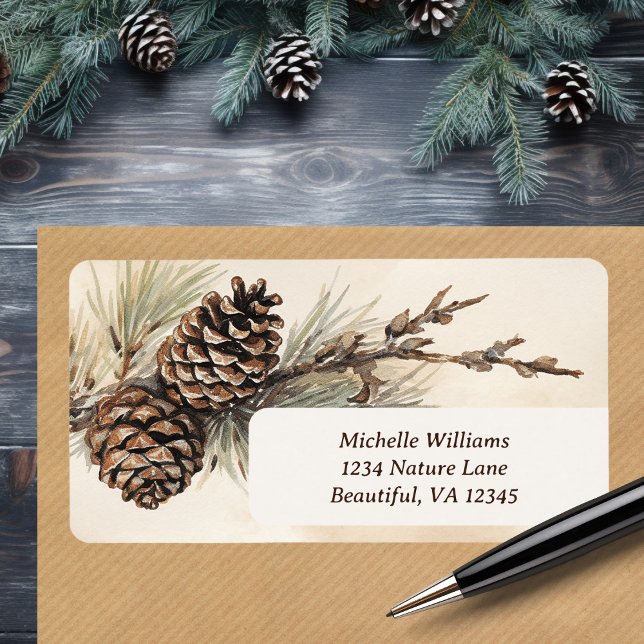 Etiqueta Pineconas Rústicas | Dirección Pine Cone Woodland (Rustic Pinecones  Pine Cone Woodland Address Label)