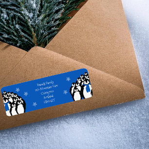 Etiqueta Pingüino de Navidad Dirección de Retorno Azul