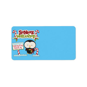 Etiqueta Pingüino del taller de Santa Claus