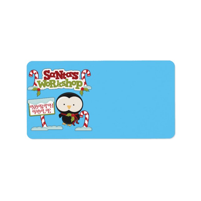 Etiqueta Pingüino del taller de Santa Claus (Frente)