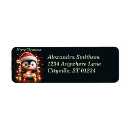 Etiqueta Pingüino lindo envuelto en luces Navidades