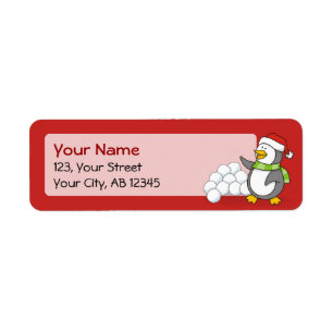 Etiqueta Pingüino navidad con bolas de nieve ondeando