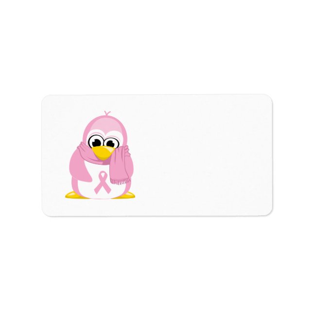 Etiqueta Pingüino rosa con cáncer de mama (Frente)