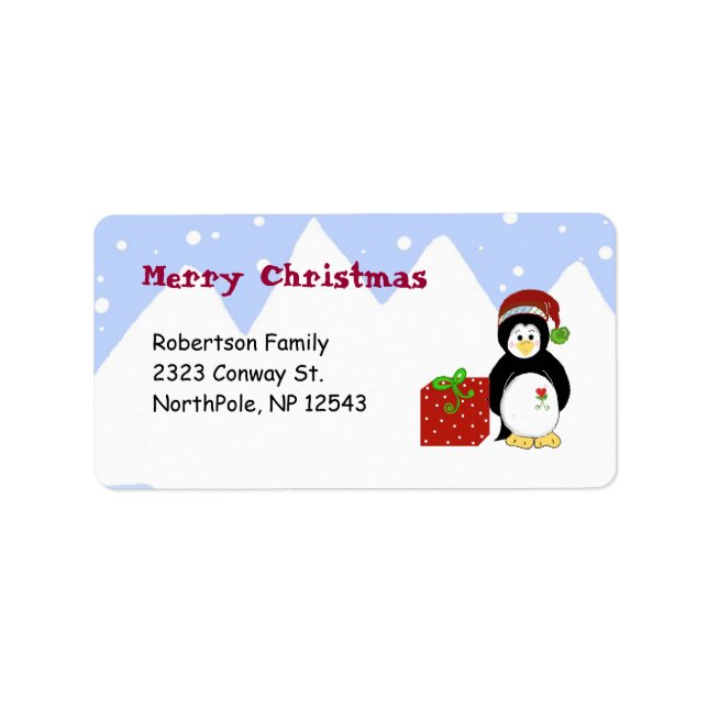 Etiqueta Pingüinos de Navidad personalizables (Frente)