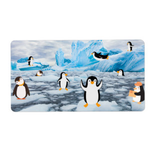 Etiqueta pingüinos lindos en el hielo antártico