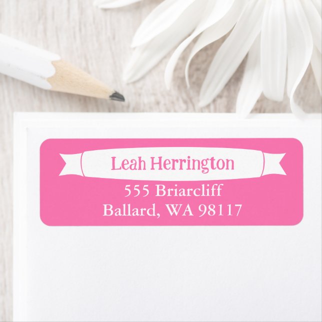 Etiqueta Pink Address Label with Decorative Banner (In situ)
