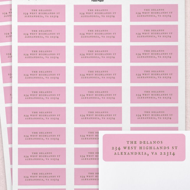 Etiqueta Pink and Green Simple Antique Serif Text (pink address labels)