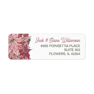 Etiqueta Pink Christmas Flowers Return Address