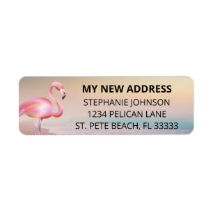 Etiqueta Pink Flamingo Beach Sunset New Home Return Address
