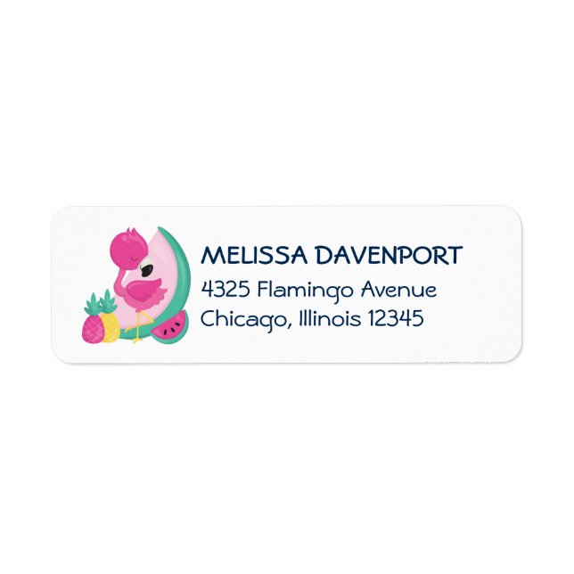 Etiqueta Pink Flamingo Momma & Baby with Palm Trete (Frente)
