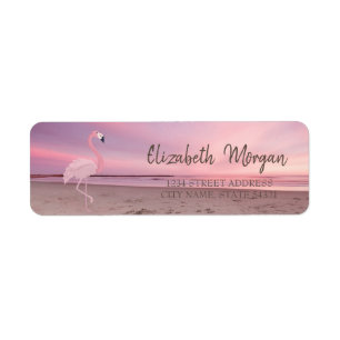 Etiqueta Pink Flamingo Tropical Beach Sunset