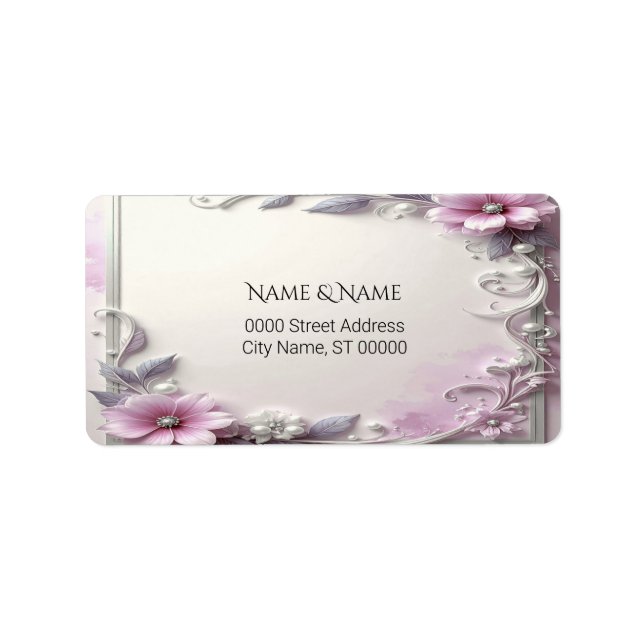 Etiqueta Pink Floral Frame Address Label (Frente)