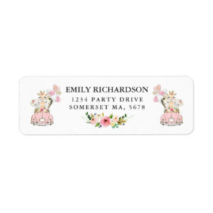 Etiqueta Pink Floral Safari Drive por Dirección Baby Shower
