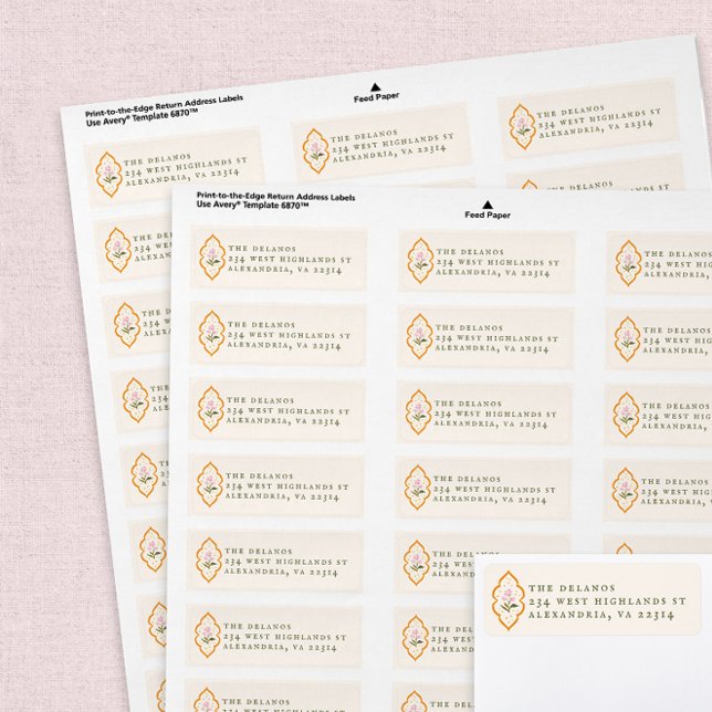 Etiqueta Pink Flower Orange Ogee Antique Serif Text (Subido por el creador)