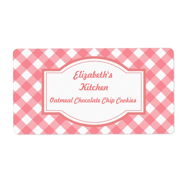 Etiqueta Pink Gingham Kitchen Labels (Frente)