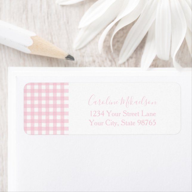 Etiqueta Pink Gingham Monogram Personalized (In situ)