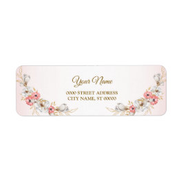 Etiqueta Pink Golden Floral Peach Wedding Return Address