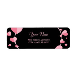 Etiqueta Pink Heart Black Geometric Wedding Return Address