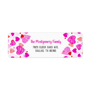 Etiqueta Pink Heart Pattern Personalized Name Valentine