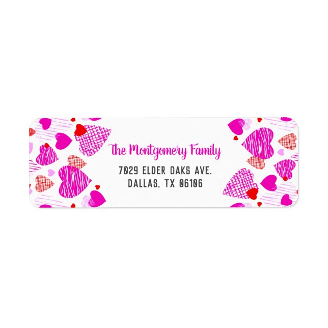 Etiqueta Pink Heart Pattern Personalized Name Valentine (Frente)