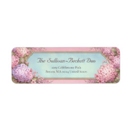 Etiqueta Pink Hydrangea Gold Filigree Sky Blue