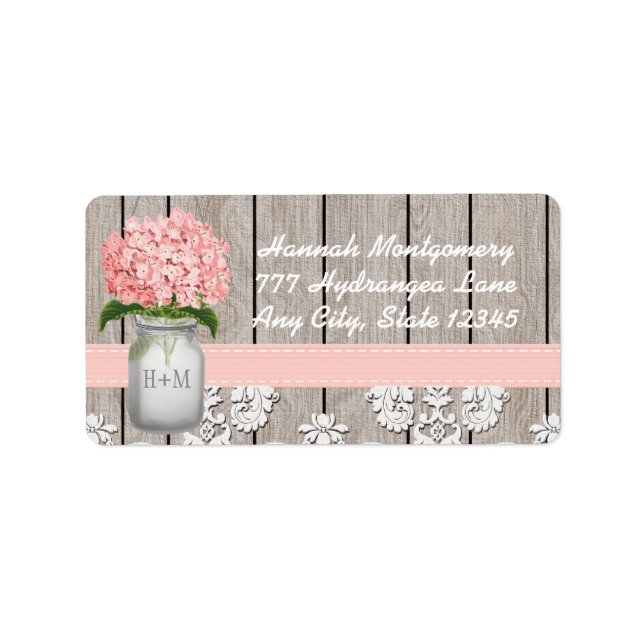 Etiqueta Pink Hydrangea Monogrammed Mason Jar (Frente)