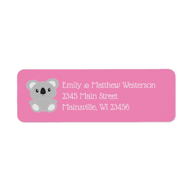 Etiqueta Pink Koala Bear Baby Shower (Frente)