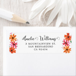 Etiqueta Pink Orange Floral Whimsical Script Return Address