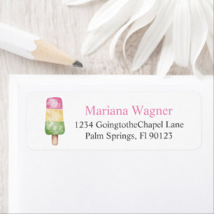 Etiqueta Pink Popsicle Birthday Party Return Address