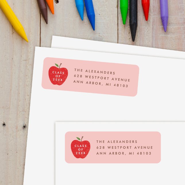 Etiqueta Pink Red Apple Preschool Graduation Address Label (Subido por el creador)