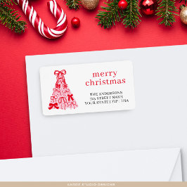 Etiqueta Pink Red Bow Merry Christmas Address Label
