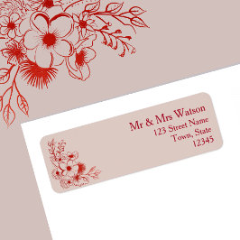 Etiqueta Pink Red Floral Wedding Return Address