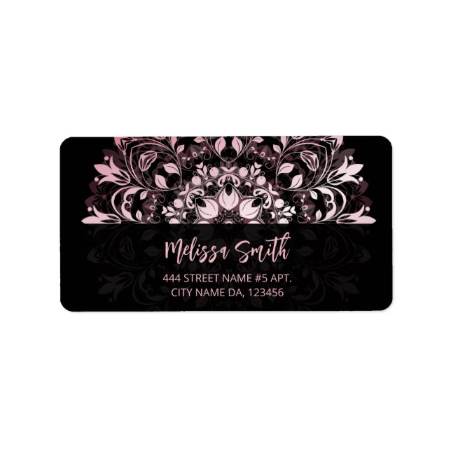 Etiqueta Pink Shiny Metallic Black Mandala (Frente)