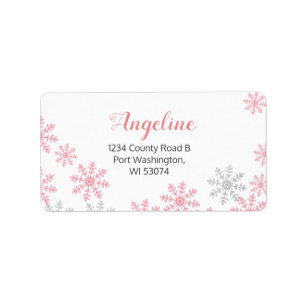 Etiqueta Pink Silver Winter snowflakes Address Label