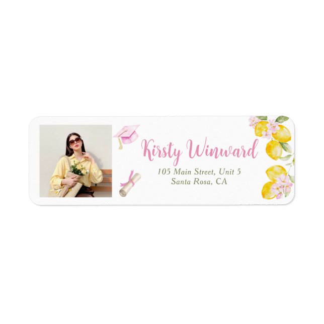 Etiqueta Pink Stripes Lemons and Flowers Grad Labels Floral (Frente)