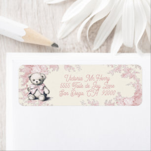 Etiqueta Pink Toile Teddy Bear Baby Shower