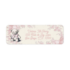Etiqueta Pink Toile Teddy Bear Baby Shower
