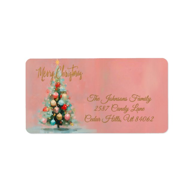 Etiqueta Pink Velvet Christmas Tree Holiday Address  (Frente)
