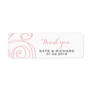 Etiqueta Pink White Swirl Thank You Sticker for Wedding