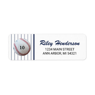 Etiqueta Pinstripe Birthday Baseball Return Address