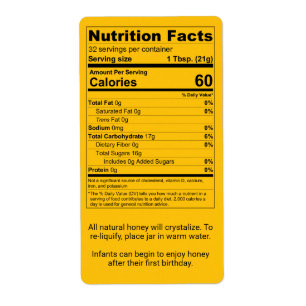 Etiqueta Pint Honey Jar Nutrition Facts Gold