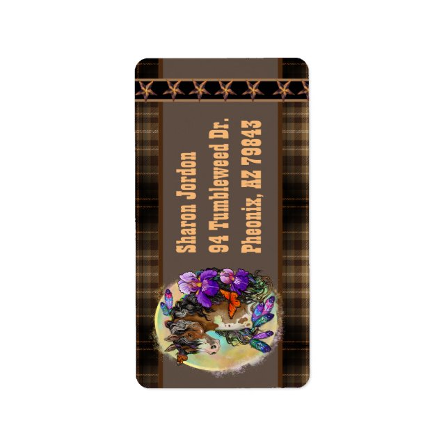 Etiqueta Pintar caballo Mustang con iris y mariposas (Frente)