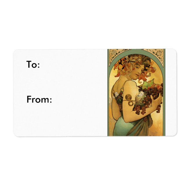 Etiqueta Pintura de fruta de Alphonse Mucha (Frente)