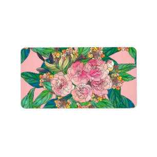 Etiqueta Pintura de la mano floral de color rosa brillante