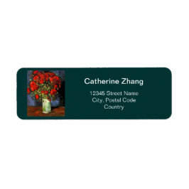 Etiqueta Pintura floral vintage de arte fino Rojo Poppies e
