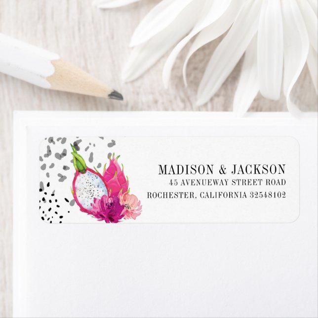 Etiqueta Pitaya Dragon Fruit Elegant Wedding Address (In situ)