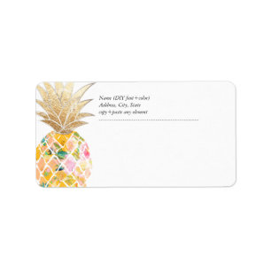 Etiqueta PixDezines Aloha Piña+Floral Acuarela