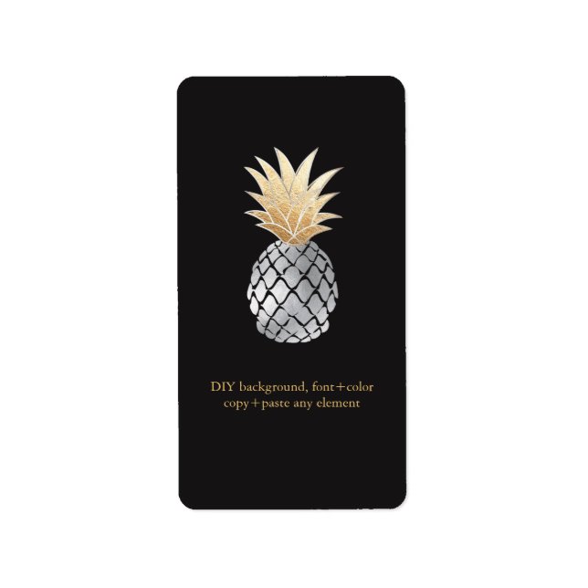 Etiqueta PixDezines Aloha Piña Relieve metalizado Faux Etiq (Frente)