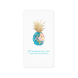 Etiqueta PixDezines Aloha Piña Relieve metalizado Faux Etiq