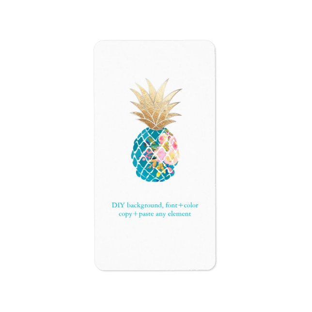Etiqueta PixDezines Aloha Piña Relieve metalizado Faux Etiq (Frente)